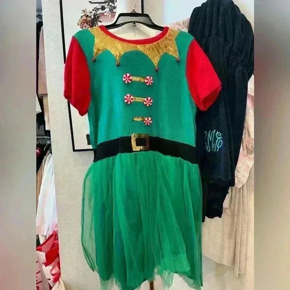 NWT Women’s Green Tulle Sequin Elf Christmas Holiday Sweater Dress Size XXL - Picture 4 of 9